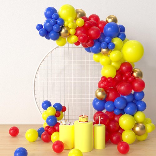 HYOWCHI Princess Belle Party Supplies - 125 Pcs Princess and Beast Party Balloon Garland Arch Kit, Red Blue Yellow Balloon Arch For Cartoon Princess Beast Baby Shower Birthday Party Decorations