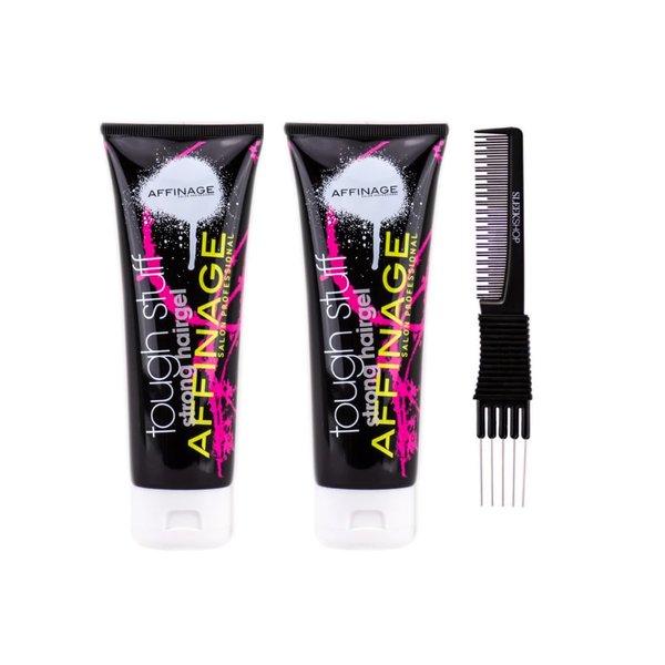 yper Affinage Tough Stuff Strong Hair Gel (4.23 oz) with Teasing Comb Pack 2