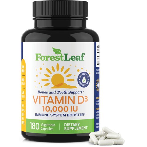 ForestLeaf Vitamin D3 10000IU - Bone Health and Immune Support - Small Easy to Swallow Capsules -...