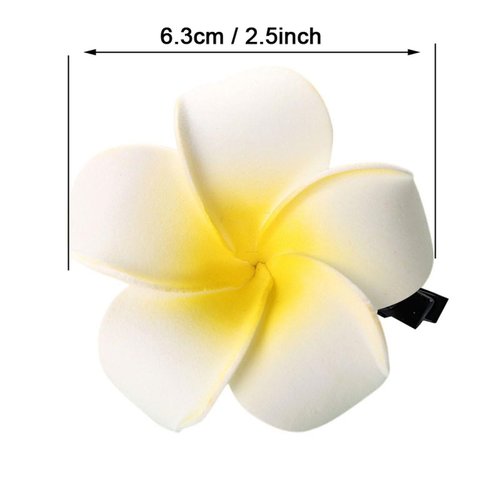 50Pcs 2.5" White Foam Hawaiian Frangipani Artificial Plumeria Flower Hat Hair Clips for Home Bridal Wedding Tropical Party Beach Vacation Decoration