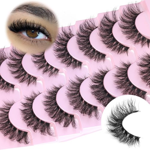 ALICE Eyelashes Fluffy Cat Eye Lashes False Eyelashes Clear Band Wave Lashes D Curl Natural Faux Mink Lashes Strip Lashes Pack 7 Pairs