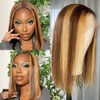 LOLYDEER 14 Inch Highlight Bob Wigs Lace Front Human Hair 13x4x1 Middle Part Lace Front Wigs Ombre Honey Blonde 180% Bob Wig For Black Women