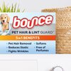 Bounce Pet Hair and Lint Guard Mega Dryer Sheets with 3X Pet Hair Fighters, Unscented, 130 Count