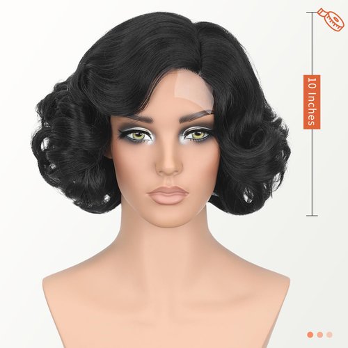 WIGNEE Short Curly Bob Wig Short Curly Wigs for Black Woman Body Wave Side Part Synthetic Short Wigs for Black Women Wear and Go Glueless Wig for Beginners(10"-Black)