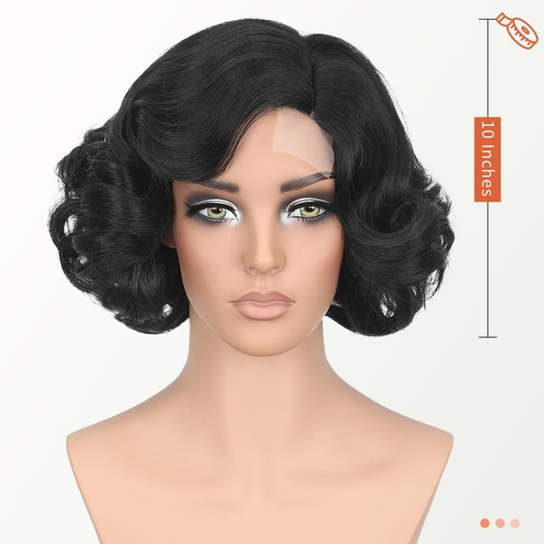 WIGNEE Short Curly Bob Wig Short Curly Wigs for Black Woman Body Wave Side Part Synthetic Short Wigs for Black Women Wear and Go Glueless Wig for Beginners(10"-Black)