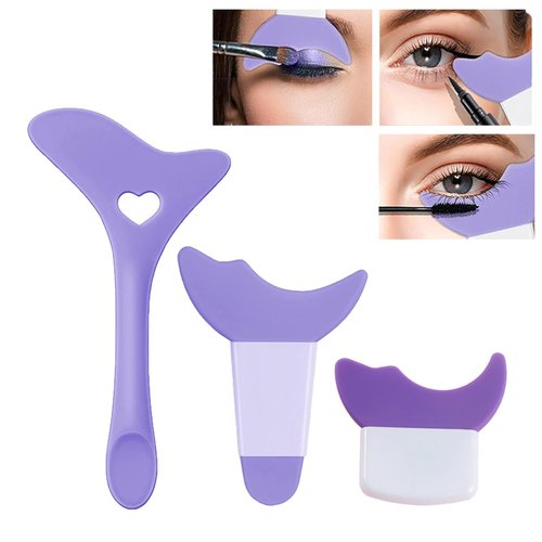 3 Pcs All In One Eyeliner Stencils Wing Tips + Eyeshadow and Eyeliner Stencils Pad, Eyeliner Aid Eyebrow Pencil Stencils Eye Makeup Tool for Beginners and Makeup Masters - Purple
