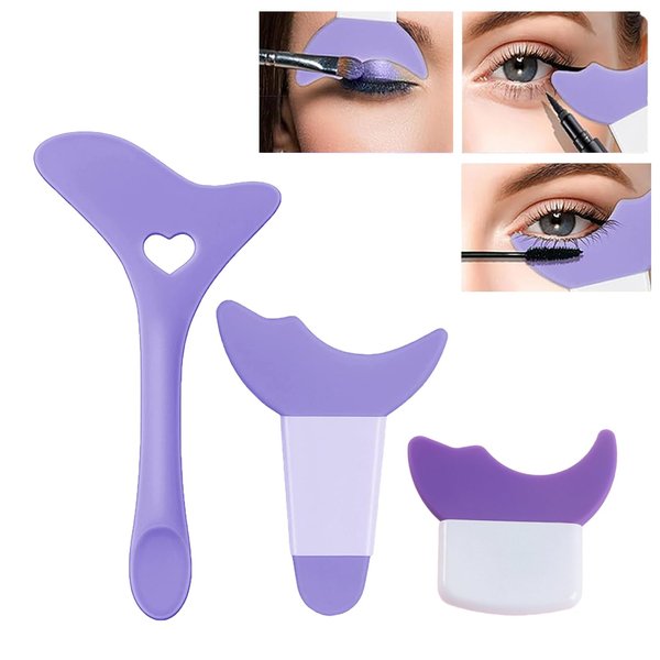 3 Pcs All In One Eyeliner Stencils Wing Tips + Eyeshadow and Eyeliner Stencils Pad, Eyeliner Aid Eyebrow Pencil Stencils Eye Makeup Tool for Beginners and Makeup Masters - Purple