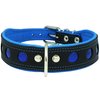 Dogs My Love Real Leather Soft Leather Padded Dog Collar Reflective (15"-17" Neck; 1.75" Wide, Black/Blue)