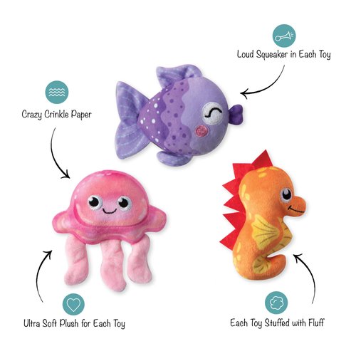 Fringe Studio Plush Dog Toy Set, IT’S A WATERFUL Life, 3 Piece Set, for Small Dogs (662009), Multicolor