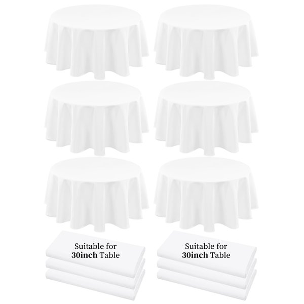 YMHPRIDE 6 Pack Polyester Round Tablecloth 70 inch White Table Cloths for 30inch Tables Polyester Cloth Round Tablecloths Washable Tablecloth for Party,Wedding Reception,Restaurant Banquet,BBQ,Dinner