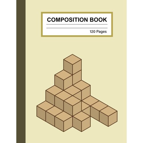 Composition Notebook: 3d Cube Composition Book - Wide Ruled, 8.5x11, 120 Pages, Light Brown Cube, Brown Edge, Dark Ivory