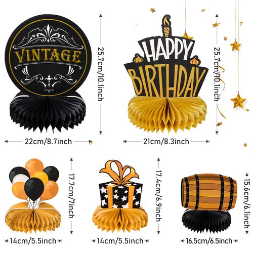 9 Pieces Aged to Perfection Party Supplies Vintage Men Party Supplies Whiskey Birthday Decorations for Men Whiskey Birthday Honeycomb Centerpieces Beer Party Table Topper for 40th 50th Party Supplies