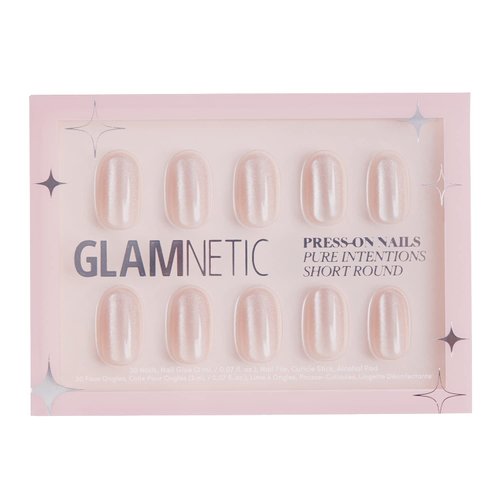 Glamnetic Press On Nails - Pure Intentions | Glossy, Semi-Transparent, Short Round Nails, Reusable | 12 Sizes - 30 Nail Kit with Glue