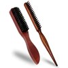 Slick Back Hair Brush, 2 PCS Wood Handle Edge Brush Set Boar Bristle Teasing Brush Rat Tail Comb Small Portable Travel Hair Brush for Women Thin & Fine Hair Smoothing, Sectioning, Beard Brush for Men