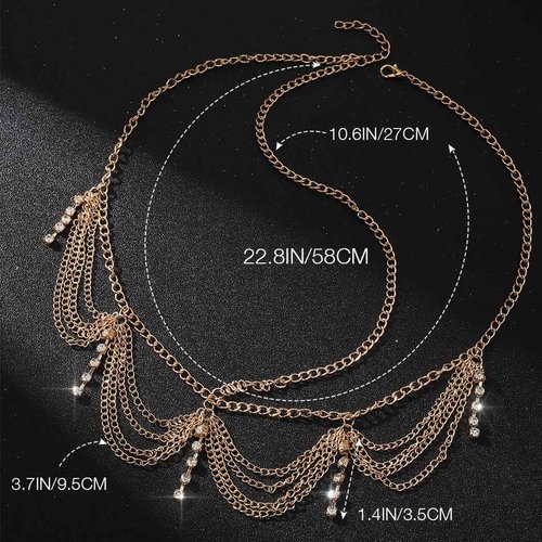 Gortin Wedding Head Chain Gold Boho Head Chain Jewelry Rhinestones Headband Hair Pieces Crystal Head Chains Festival Halloween Costume Hair Jewelry for Women and Girls