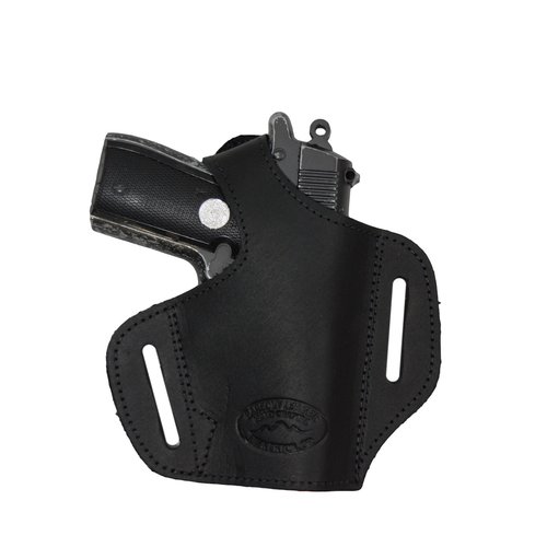 Barsony Black Leather Pancake Gun Holster for Colt 380 Mustang Pony right
