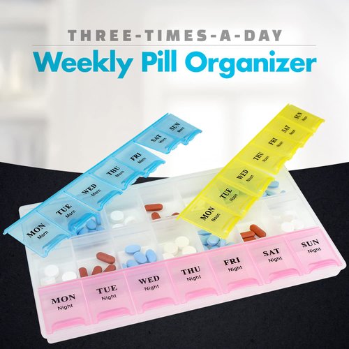 Weekly Pill Organizer - 21 Day Pill Planners for Pills Vitamins & Medication, 3 Times-a-Day Medication Reminder Boxes, Easy to Read & Travel Friendly