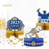 NICROLANDEE 9PCS Graduation Party Decorations Class of 2023, Blue and Gold Graduation Centerpieces for Tables, Congrats Grad Honeycomb Table Toppers for Graduation Party Supplies