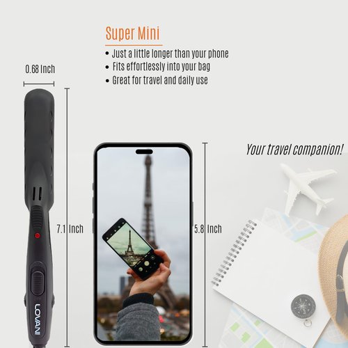 LOVANI Mini Flat Iron, Tourmaline Ceramic Small Hair Straightener, Dual Voltage Travel Hair Iron for Worldwide Use, Portable Mini Straightener with Insulated Bag