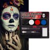 4 Colors White + Black + Red + Blue Face Painting Kit, Face Paint Body Makeup Kit for Halloween SFX Makeup, White Black Halloween Makeup Paltte with Brushes for Skull Clown Art Theater (D Set)