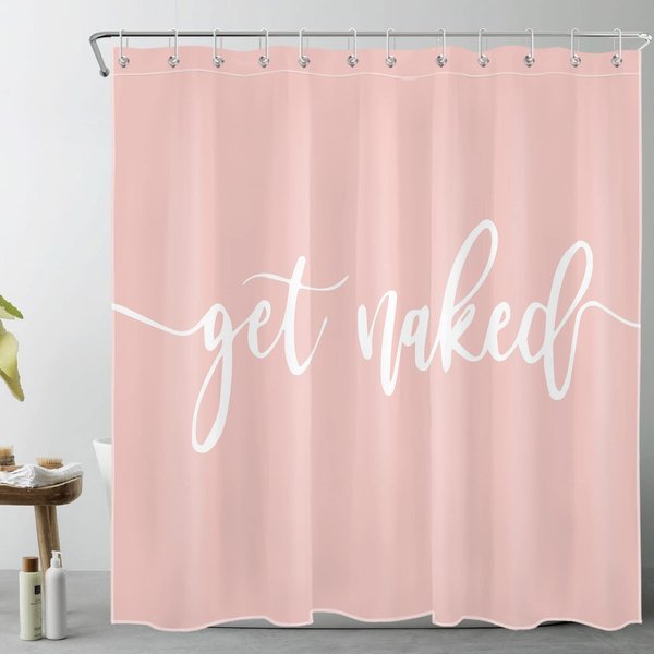 ECOTOB Get Naked Shower Curtain Decor, Cute White Art Font Words Get Naked on Pink Background Funny Quotes Shower Curtains 72X72 inch Polyester Fabric Bathroom Decor Bath Curtains Hooks Included