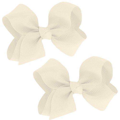 WD2U Girls Set of 2 Small Grosgrain 3" Pigtail Hair Bows French Clip Barrettes Cream Ivory