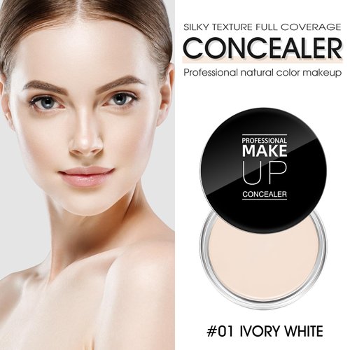LOKFAR Cream Concealer Full Coverage Makeup, Matte Color Correcting Concealer with Brush, Waterproof, Conceals Blemish, Pores and Spots, Under Eye Makeup Concealer for Dark Circles (#01 IVORY WHITE)