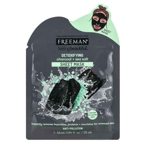 Freeman Facial Charcoal+Sea Salt Detoxify Sheet Mask 0.84 Fl Oz (Pack of 6)