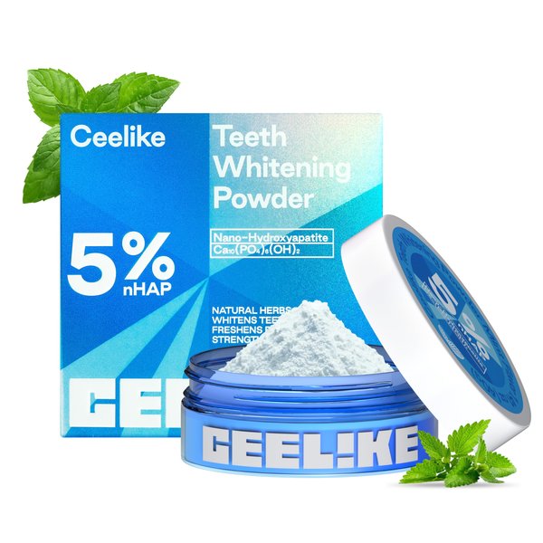 CEELIKE 5% Hydroxyapatite Tooth Whitening Powder – Strengthens Teeth & Gums, Whitening, Fluoride-Free, Ideal for Sensitive Teeth, 40g