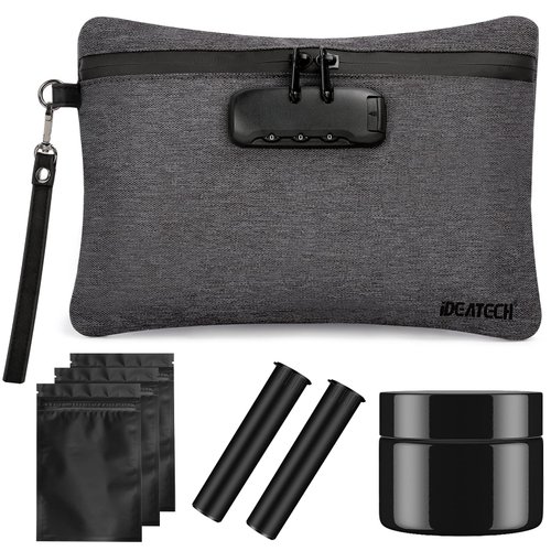 Smell Proof Bags with Lock, Smell Proof Containers, Smell Proof Stash Bag, Money Safe Organizer, Odor Proof Case Storage Bags for Travel, Smell Proof Pouch with Smell Proof Baggies (Black)