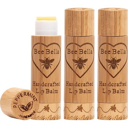 Bee Bella Lip Balm, Peppermint, 3 Pack - Hydrating Lip Care, 100% Natural, Original Organic Beeswax with Vitamin E, Handmade in USA, Christmas & Advent Gift, Stocking Stuffer