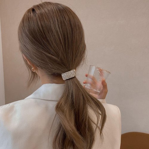 Zeshimb Boho Rhinestone Ponytail Holder Cuffs Geometric Elastic Scrunchies Gold Crystal Ponytail Hair Tie Band Luxury Ponytail Hairband Ring Hair Accessories for Women and Girls