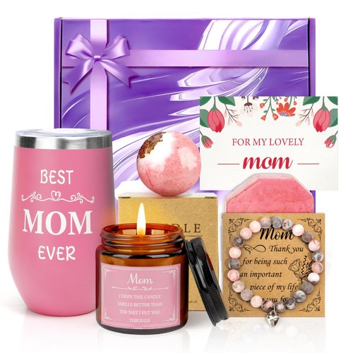 Gifts for Mom,Gifts for Mom Christmas Unique,Mom Gifts,Gifts for Mom from Daughter Son,Christmas Valentine's Day, Mothers Day Birthday Gifts for Mom,7 pcs Gift Set Basket for Mom with Water Glasses