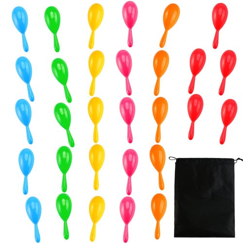 Resinta 30 Pieces Neon Maracas Shakers Mini Noisemaker Bulk Colorful Noise Maker with Drawstring ...