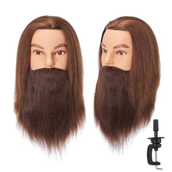 Headstar Male Mannequin Head 100% Human Hair Hairdresser Styling Training Head Model Cosmetology Doll Head Hair for Practice Cutting Braiding with Free Clamp Stand