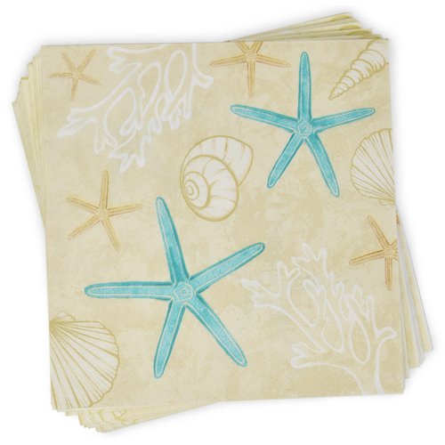 Gift Boutique 100 Starfish and Seashells Luncheon Napkins Disposable Paper Beach Sea Shell Star Fish Lunch Napkin for Tropical Coastal Party Supplies