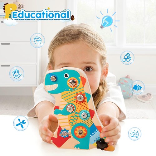 Montessori Toys for 3 4 5 Year Olds-Montessori Screwdriver Board Set-Fun Dinosaur Nuts and Bolts for Toddler Tool Set,Fine Motor Skills Toys,Montessori Busy Board Sensory STEM Educational Toys