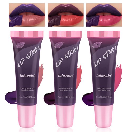 DAGEDA Lip Stain Peel Off, 3 Colors Lip Liner Stain, Matte Finish Peel Off Lip Tint Stain, Non-Stick Tattoo Color Lip Gloss, Highly Pigmented Liquid Lipstick, Waterproof Lip Makeup for Women