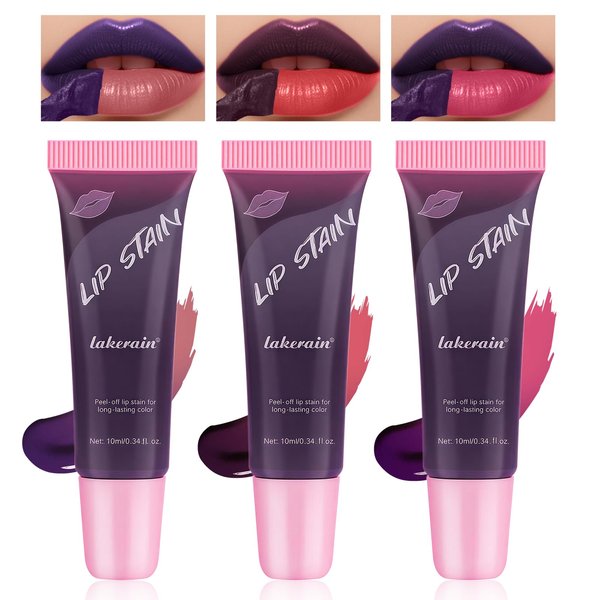 DAGEDA Lip Stain Peel Off, 3 Colors Lip Liner Stain, Matte Finish Peel Off Lip Tint Stain, Non-Stick Tattoo Color Lip Gloss, Highly Pigmented Liquid Lipstick, Waterproof Lip Makeup for Women