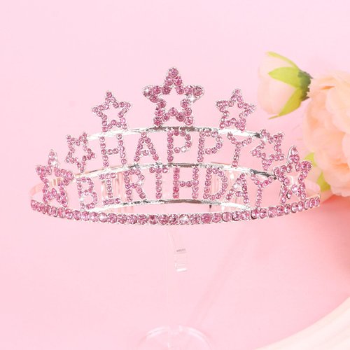 Jaciya Birthday Crown for Women Gilrs Happy Birthday Tiara Pink Birthday Party Decorations Metal Birthday Hair Accessories Happy Birthday Cake Topper