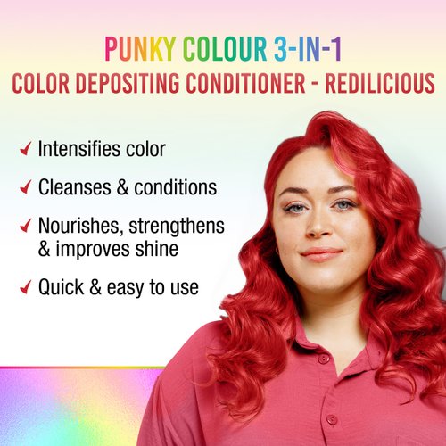 Punky Colour 3-in-1 Red Hair Color Depositing Shampoo & Conditioner, Semi-Permanent Color Cleanser, Redilicious, Sulfate-Free Hydrating Formula, 8.5 fl oz
