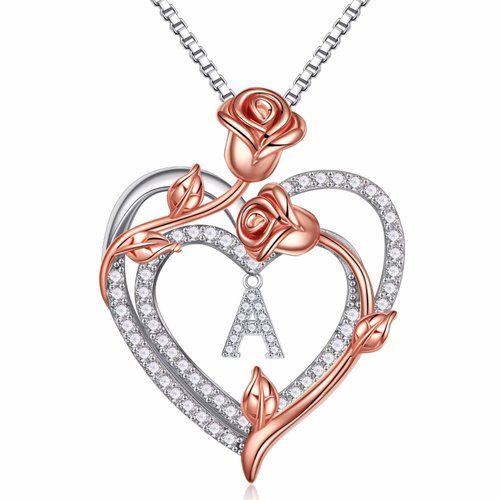Iefil Mothers Day Gifts Necklaces for Women, 925 Sterling Silver Rose Flower Heart Initial A Letter Necklace Jewelry Anniversary Valentines Day Gifts for Her Unique Birthday Gifts I Love You Gifts