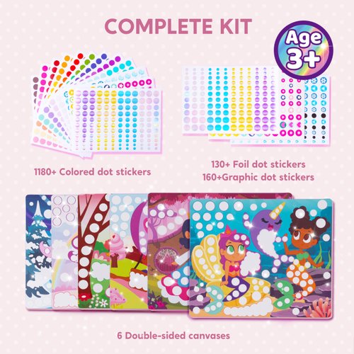 Klever Kits Dot Art Kit for Kids, No Mess Sticker for Toddlers 3-7, Craft Kits, DIY Creative Activity, Travel Toy, Birthday for Boys Girls (Unicorns & Princess)