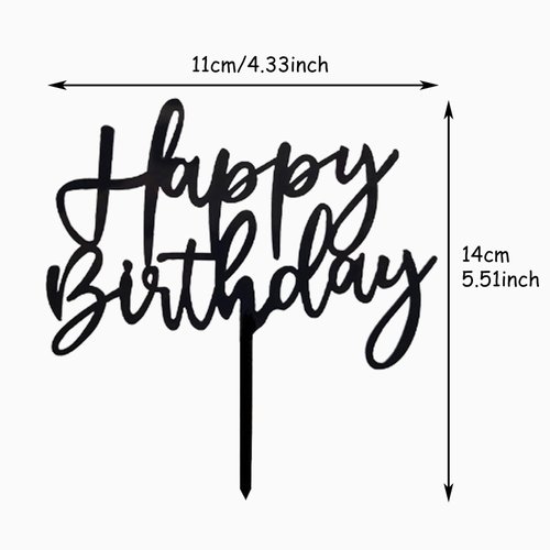 ZHENGYE Set of 1 Black Acrylic Happy birthday Cake Topper And 5 pcs silvery Star Cupcake Topper Cake Decoration Supplies for Baby Shower Birthday Decorations(Black 14)