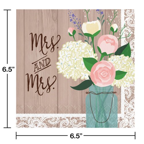 Creative Converting Rustic Wedding Mrs, Decorative napkins measure 6.5", Multi-color