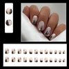 IMSOHOT Short Press on Nails Square Glossy Fake Nails Acrylic Squoval False Nails Glue on Nails Nude Nails with Ink Painting Designs 24PCS