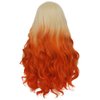 Swiking Blonde Ombre Orange Long Curly Wig Oange Wave Wig Synthetic Middle Part Fluffy Hair Cosplay Party Costume Wigs