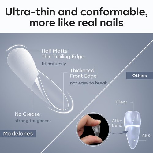 Modelones Almond Fake Nail Tips -500Pcs Medium Gel x Nail Tips Pre-shaped Half Matte Full Cover Clear Acrylic Nails Gel Kit False Nail Tip Press on Nails for Nail Extension DIY Salon