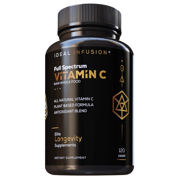 Ideal Infusion Raw Whole Food Vitamin C Complex: 100% Plant Based Vitamin C Made with Oranges and Food Based Bioflavanoids (60 Servings) No Synthetic Ascorbic Acid, Vegan