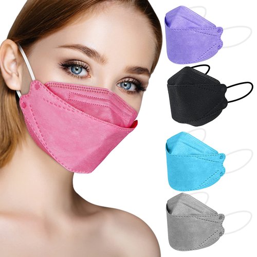 KN95 Face Mask Individual Packed, Disposable Colored Mask for Women Men, 4 ply Filtered Form Fitting Folded Protective Mask for Easy Breath Talk, Adjustable Nose Wire Mask Snug Fit Non Fog - 20 Packs